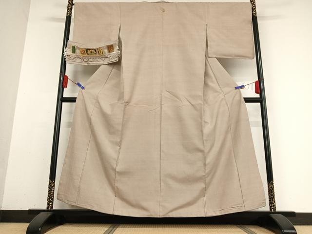 平和屋着物○結城紬 色無地 銀煤竹色 証紙付き 正絹 逸品 AABB0173zg