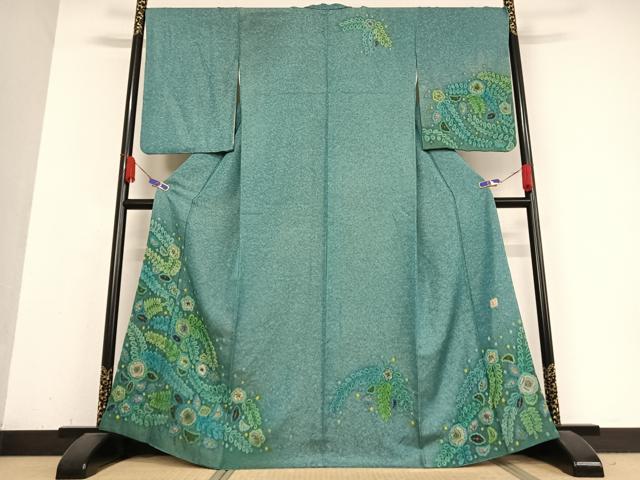 平和屋着物●辻が花染織作家　功刀稔國　訪問着　辻が花　絞り　暈し染め　金通し地　正絹　逸品　AABB0174zg