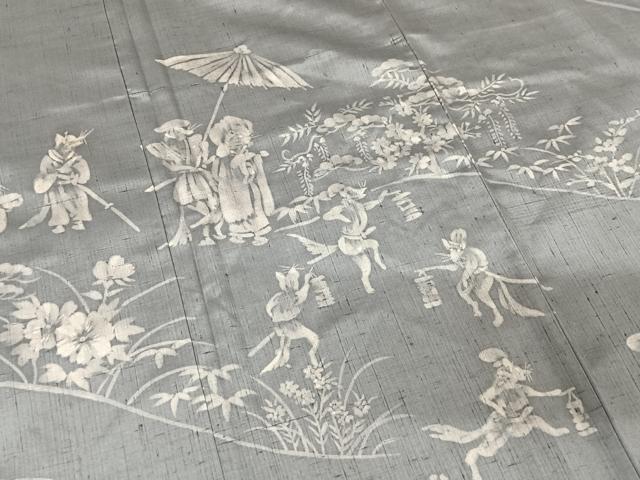 平和屋着物●訪問着　紬地　手描き　ろうけつ染め　狐の嫁入り　正絹　逸品　AABB0207zg