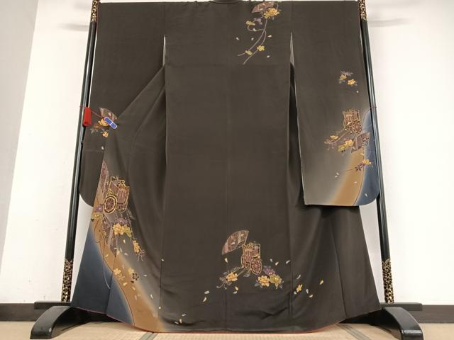 平和屋着物●豪華振袖　駒刺繍　御所車花文　暈し染め　金彩　正絹　逸品　AABB0222zg