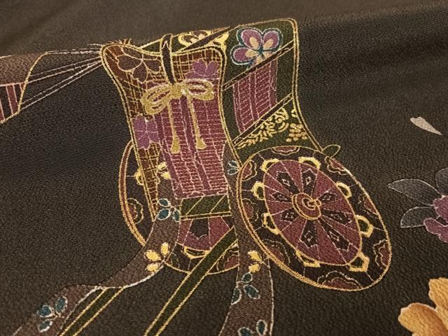 平和屋着物●豪華振袖　駒刺繍　御所車花文　暈し染め　金彩　正絹　逸品　AABB0222zg 平和屋着物○豪華振袖 駒刺繍 御所車花文 暈し染め 金彩 正絹