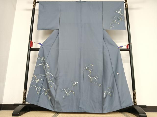 平和屋着物●京友禅　森岡功　訪問着　紬地　正絹　逸品　AABB0253zg