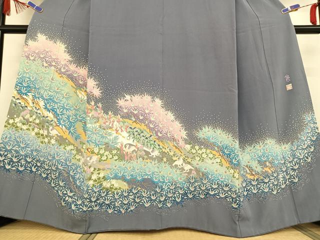 平和屋着物●本加賀友禅作家　斎藤正史　色留袖　花鳥文　浜ちりめん　反端付き　正絹　逸品　AABB0266zg 平和屋着物○本加賀友禅作家 斎藤正史 色留袖 花鳥文 浜ちりめん