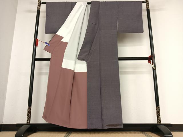 平和屋着物○上質な紬 黒紅色 金通し地 正絹 逸品 AABB0270zg