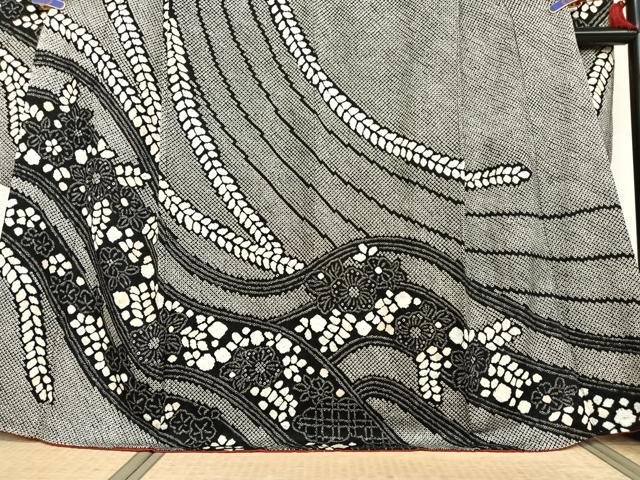 平和屋着物○豪華振袖・長襦袢(無双仕立て)セット 総絞り 舞花文 黒地 正絹