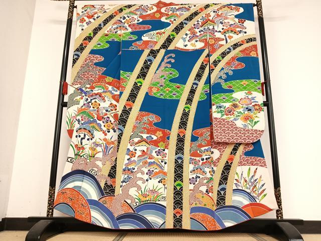 平和屋着物●豪華振袖　紅型　花鳥文　正絹　逸品　AABB0313zg