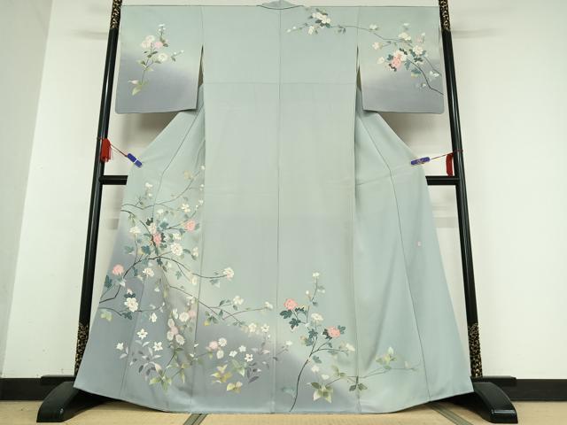 平和屋着物●訪問着　友禅　作家物　枝花文　暈し染め　正絹　逸品　AABB0324zg