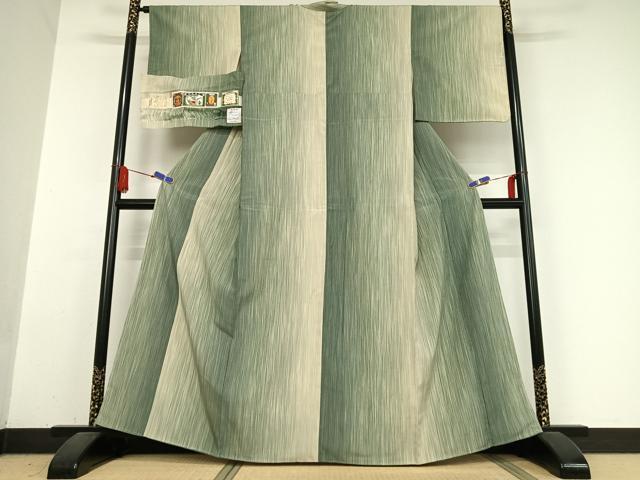 平和屋着物●本塩沢　縞　太丸織物謹製　証紙付き　正絹　逸品　AABB0328bzg