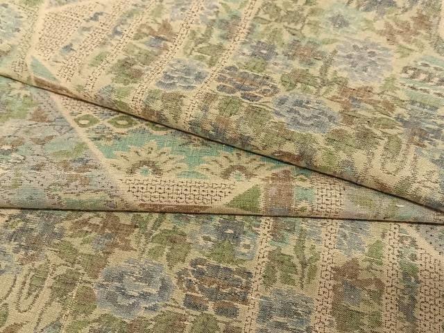 平和屋着物●小千谷紬　80亀甲　切嵌花文　反端付き　正絹　逸品　AABB0333zg