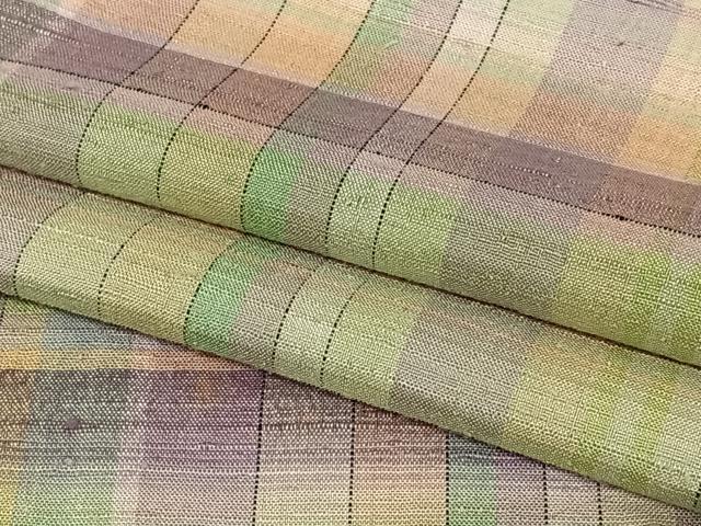 平和屋着物●極上　紬　格子　西武百貨店扱い　正絹　逸品　未使用　AABB0334zg