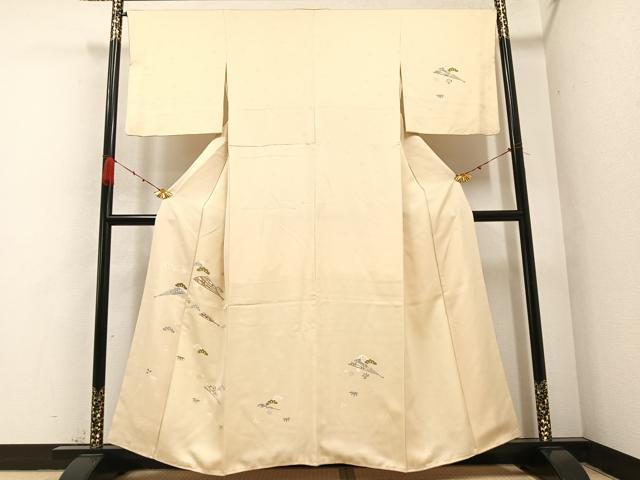 平和屋着物●訪問着　駒刺繍　松竹梅舞扇文　正絹　逸品　AABB0369ph