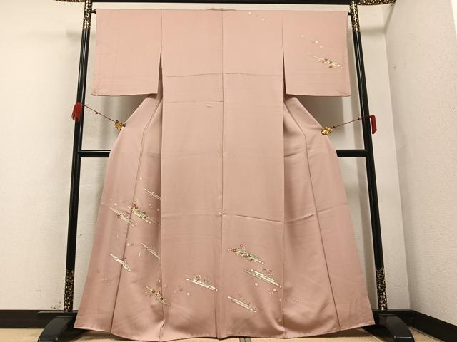 平和屋着物●訪問着　刺繍　花筏文　金彩　正絹　逸品　AABB0384ph