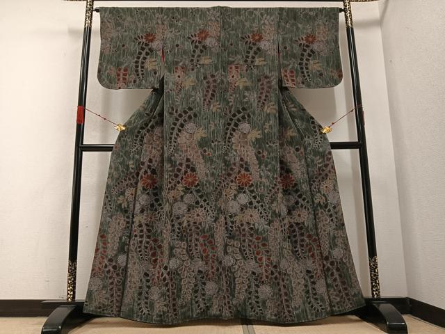 平和屋着物●訪問着　辻が花　手描き　鬼しぼ縮緬　正絹　逸品　AABB0428ph