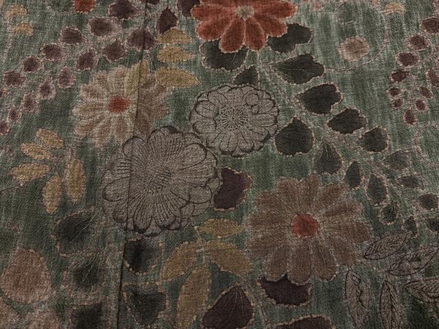 平和屋着物○訪問着 藍 型染め 道長草花文 鬼しぼ縮緬 正絹