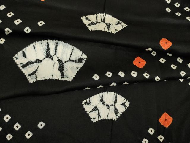 平和屋着物●上質な小紋　総絞り　地紙文　黒地　正絹　逸品　AABB0441ck