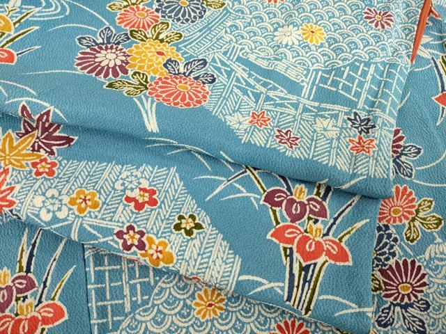 平和屋着物●上質な小紋　型染め　流水花籬文　正絹　逸品　AABB0449ck