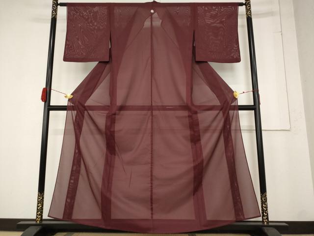 平和屋着物＊夏物　色無地　絽　葡萄茶　洗える着物　AABB0490st