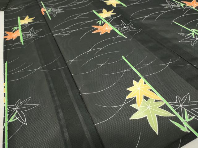 平和屋着物＊夏物 小紋 絽 楓 黒地 洗える着物 AABB0492st