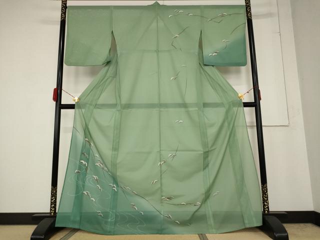 平和屋着物＊夏物　訪問着　絽　笠松文　暈し染め　金彩　洗える着物　AABB0493st