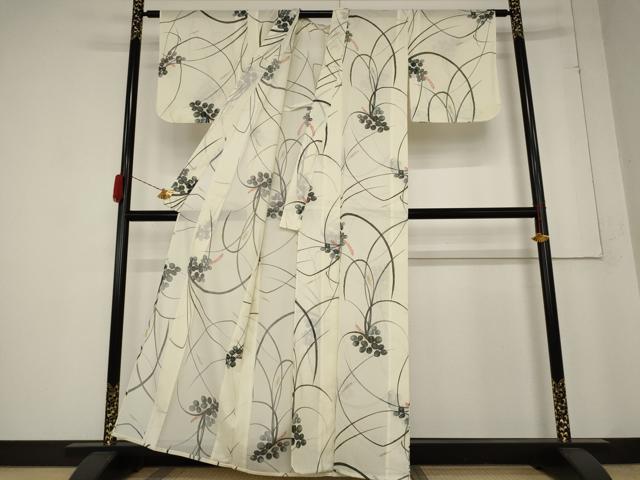 平和屋着物＊夏物　小紋　絽　草花文　洗える着物　AABB0494st_2