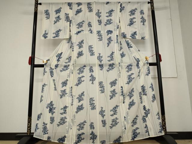 平和屋着物＊夏物 小紋 絽 笹の葉文様 洗える着物 AABB0496st