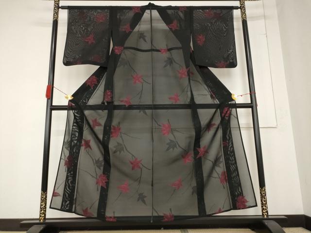 平和屋着物＊夏物　小紋　紗　楓　正絹　逸品　AABB0517st_1
