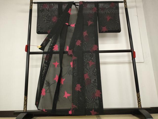 平和屋着物＊夏物　小紋　紗　楓　正絹　逸品　AABB0517st_2