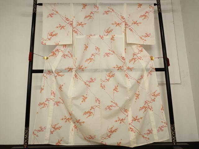 平和屋着物＊夏物　小紋　絽　楓文　洗える着物　未使用　AABB0546st_1