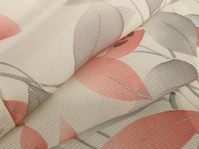 平和屋着物＊夏物　小紋　絽　枝葉文　銀彩　正絹　逸品　AABB0551st