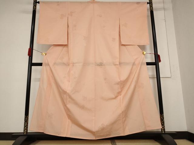 平和屋着物＊夏物　色無地　縦絽　蔦の葉紋紗　曙色　正絹　逸品　未使用　AABB0553st