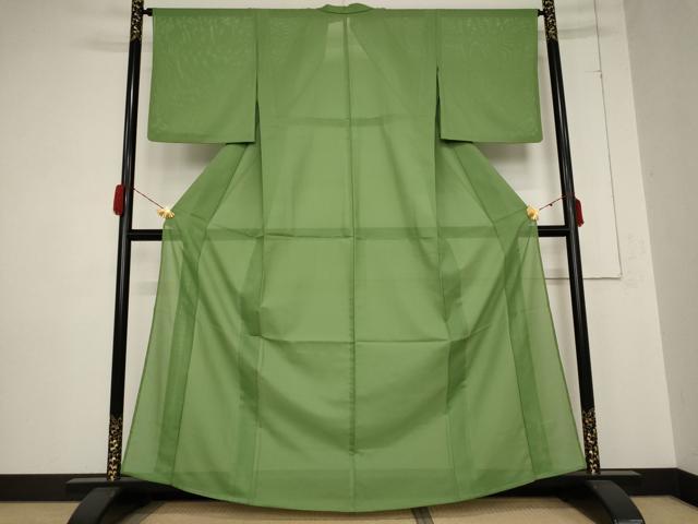 平和屋着物＊夏物　色無地　絽　草色　洗える着物　AABB0571st