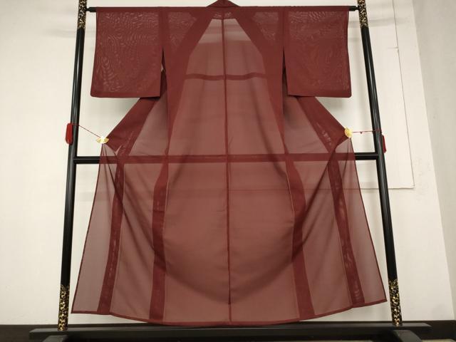 平和屋着物＊夏物　色無地　絽　葡萄茶色　洗える着物　AABB0572st