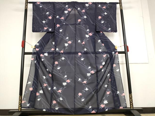 平和屋着物＊夏物 小紋 絽 草花文 洗える着物 AABB0598st