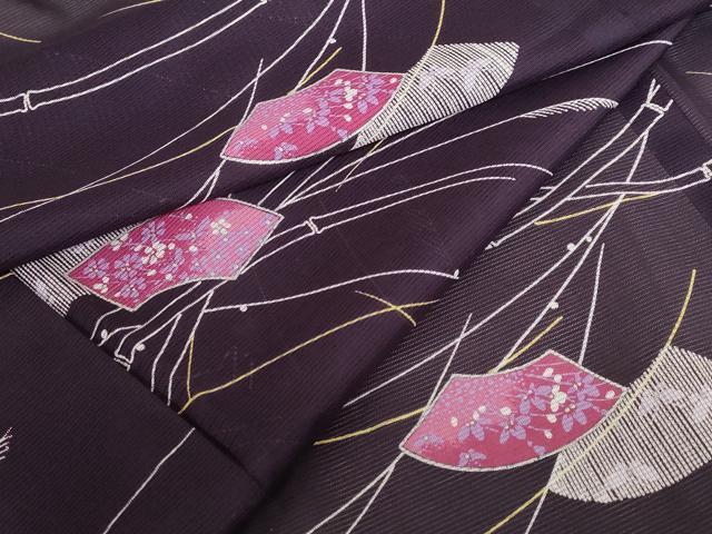 平和屋着物＊夏物　小紋　絽　地紙花蝶文　洗える着物　AABB0603st
