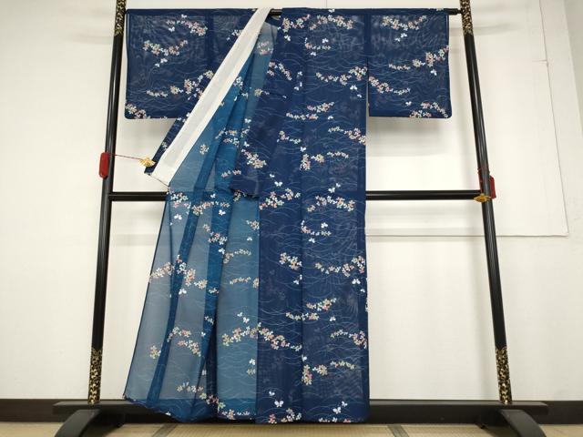 平和屋着物＊夏物　小紋　絽　花蝶文　洗える着物　AABB0607st_2