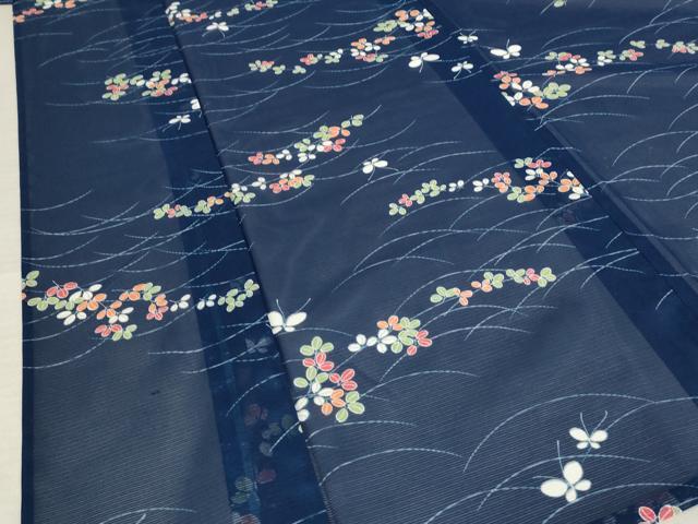 平和屋着物＊夏物　小紋　絽　花蝶文　洗える着物　AABB0607st_3
