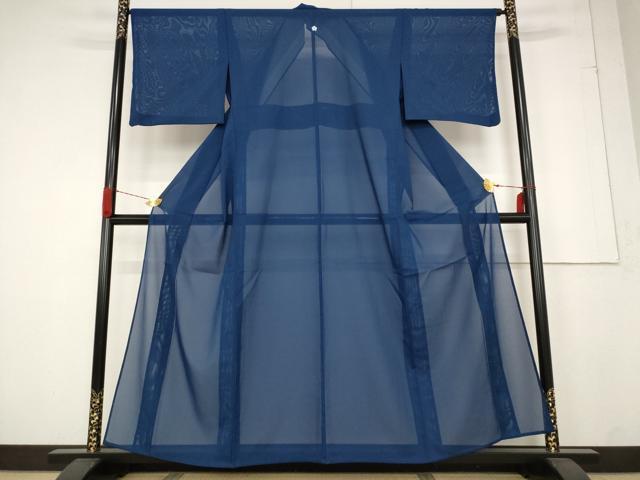 平和屋着物＊夏物　色無地　絽　紺色　洗える着物　AABB0618st