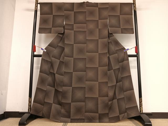 平和屋着物●上質な小紋　市松　正絹　逸品　AABB1298np