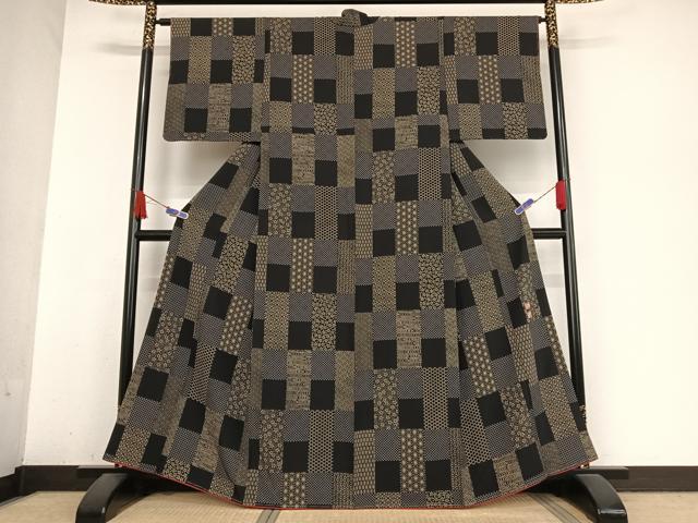 平和屋着物●上質な小紋　市松　正絹　逸品　AABB1302np