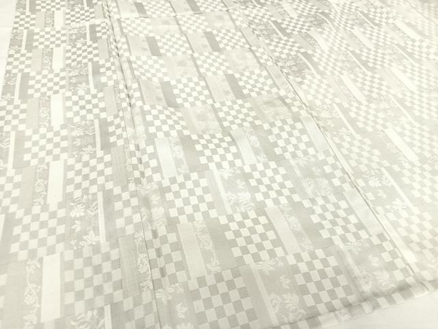 平和屋着物＊夏物　色無地　風通　市松花紋紗　銀鼠色　正絹　逸品　AABB1337np 平和屋着物＊夏物 色無地 風通 市松花紋紗 銀鼠色 正絹 逸品