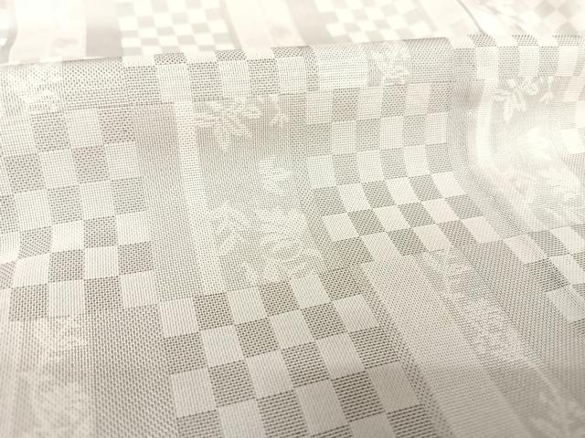 平和屋着物＊夏物　色無地　風通　市松花紋紗　銀鼠色　正絹　逸品　AABB1337np_6