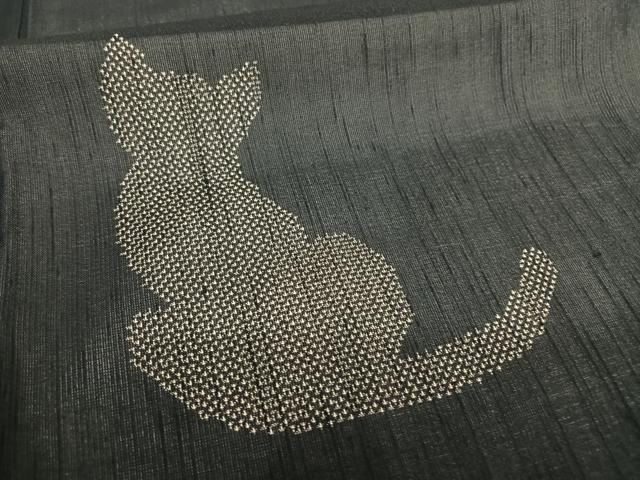平和屋着物＊夏物　紗紬　訪問着　猫　黒地　正絹　逸品　AABB1338np_6