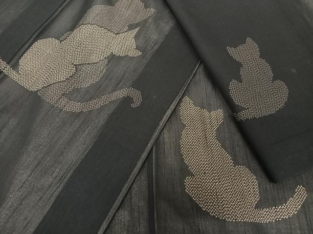 平和屋着物＊夏物　紗紬　訪問着　猫　黒地　正絹　逸品　AABB1338np_7