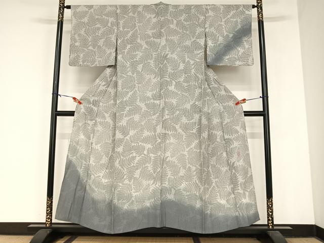 平和屋着物▽田中義雄　訪問着　単衣　石板染　シダ　暈し染め　正絹　逸品　AABB1355np