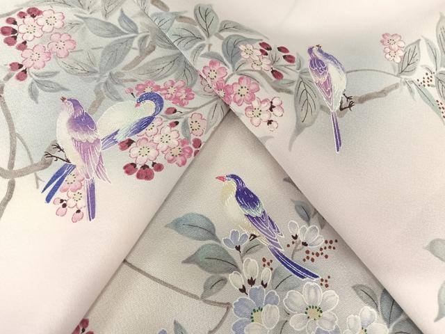 平和屋着物▽上質な小紋　単衣　花鳥文　暈し染め　正絹　逸品　AABB1359np