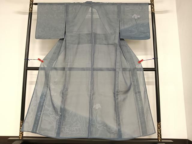 平和屋着物▽訪問着　無双　紗×紗　手描き　流水草花文　金彩　正絹　逸品　AABB1372np