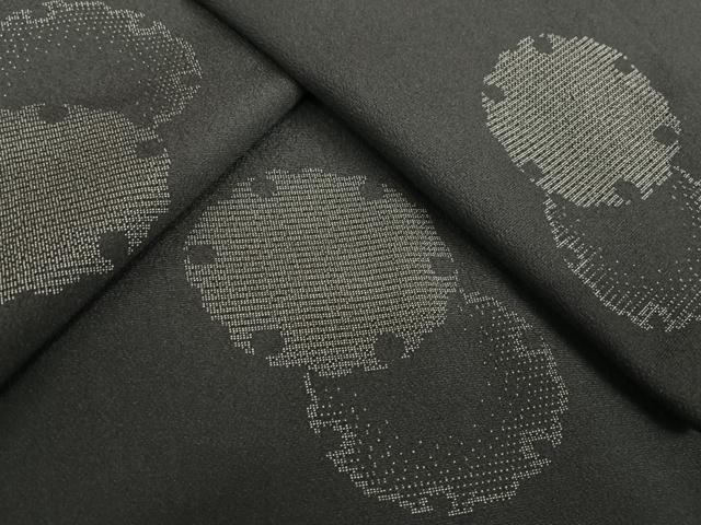 平和屋着物▽本塩沢　単衣　雪輪　黒地　正絹　逸品　AABB1375np