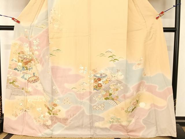 平和屋着物○創業460年・千總 訪問着 駒刺繍 貝桶草花