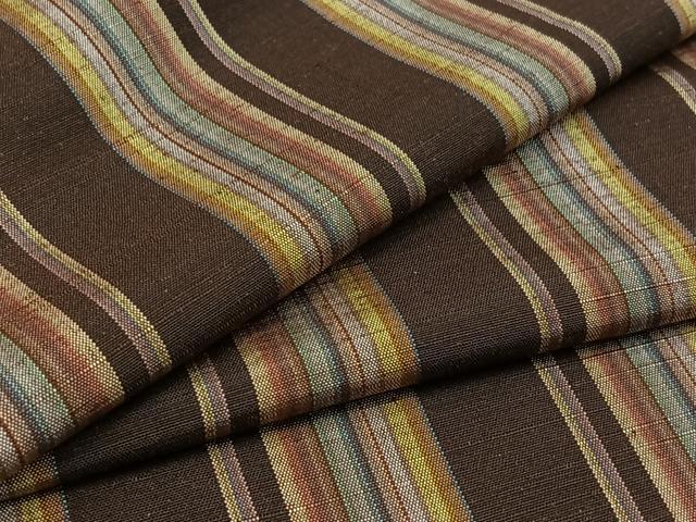 平和屋着物▽上質な紬　単衣　縞　まるやま扱い　正絹　逸品　未使用　AABB1408jh