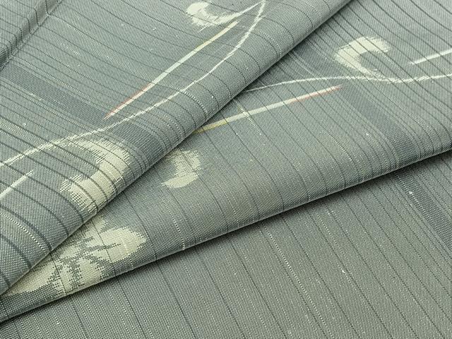 平和屋着物▽上質な紬　単衣　草花文　正絹　逸品　AABB1410jh